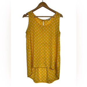 Pleione Yellow White Polka Dot Tank Top Women’s Small High Low Hem Preppy Retro